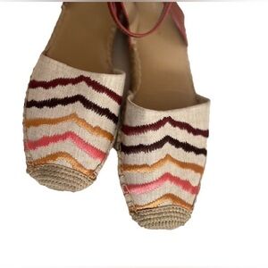 Ann Taylor Isabella Linen and Leather Espadrille Sandal Flats 7.5M